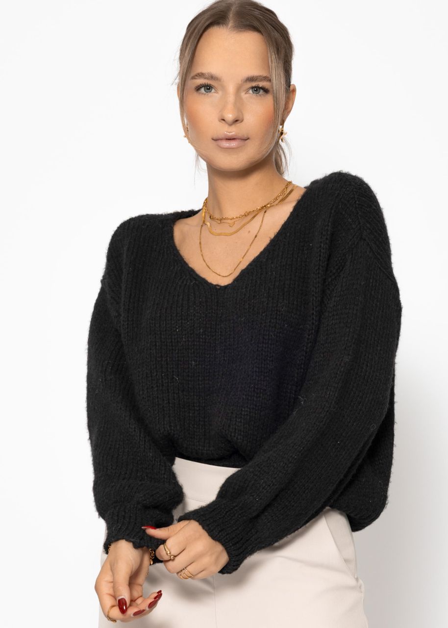 Pullover mit V-Ausschnitt - schwarz