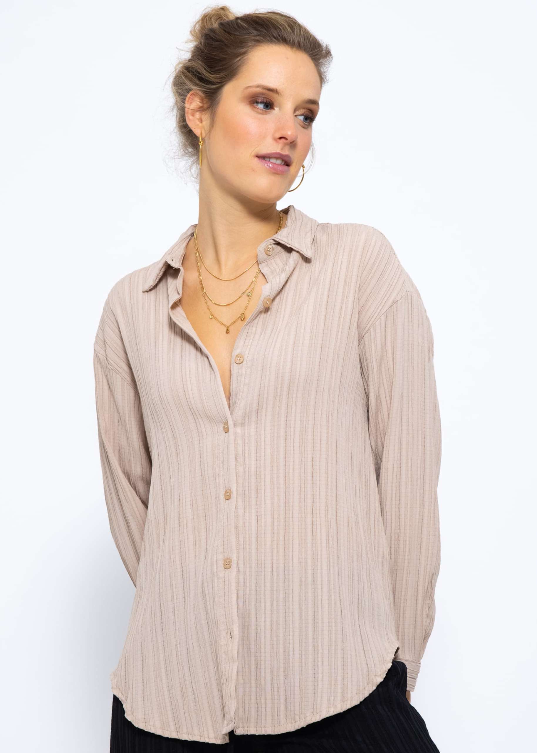 Bluse mit Crinkle-Effekt - beige