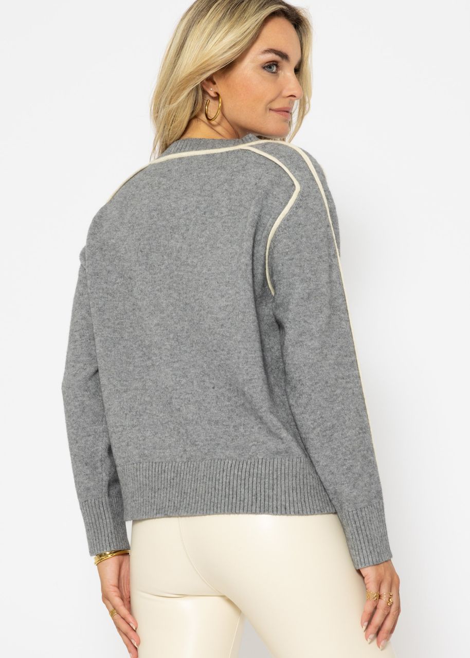 Pullover mit Zierblenden - grau-beige