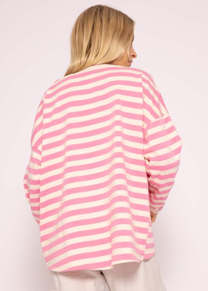 Legeres Langarm-Shirt mit Rip Bündchen, rosa/offwhite