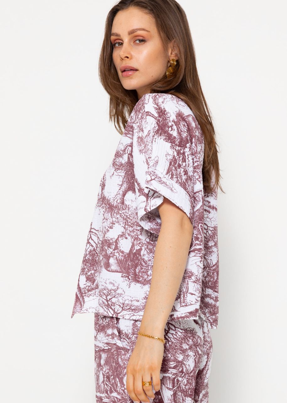 Musselin Bluse mit Print - weinrot