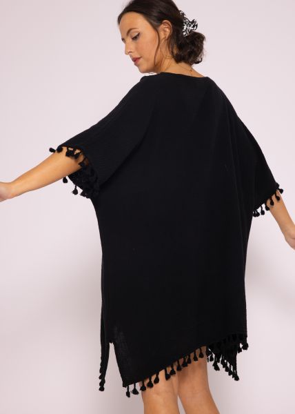 Musselin Tunika mit Tassels, schwarz