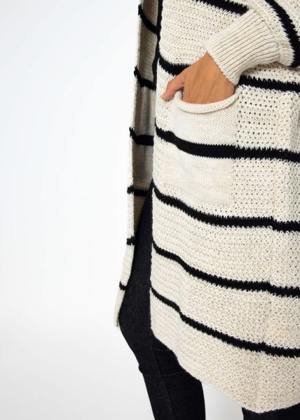 Langer Cardigan mit Streifen - beige-schwarz