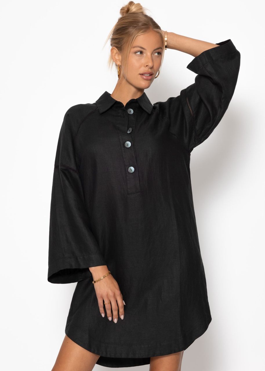 Leinen Kleid mit Knopfleiste - schwarz