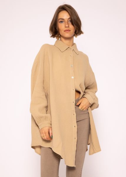 Musselin Bluse oversize, karamell