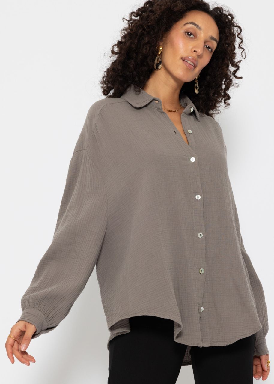 Musselin Bluse oversize, kurz, taupe