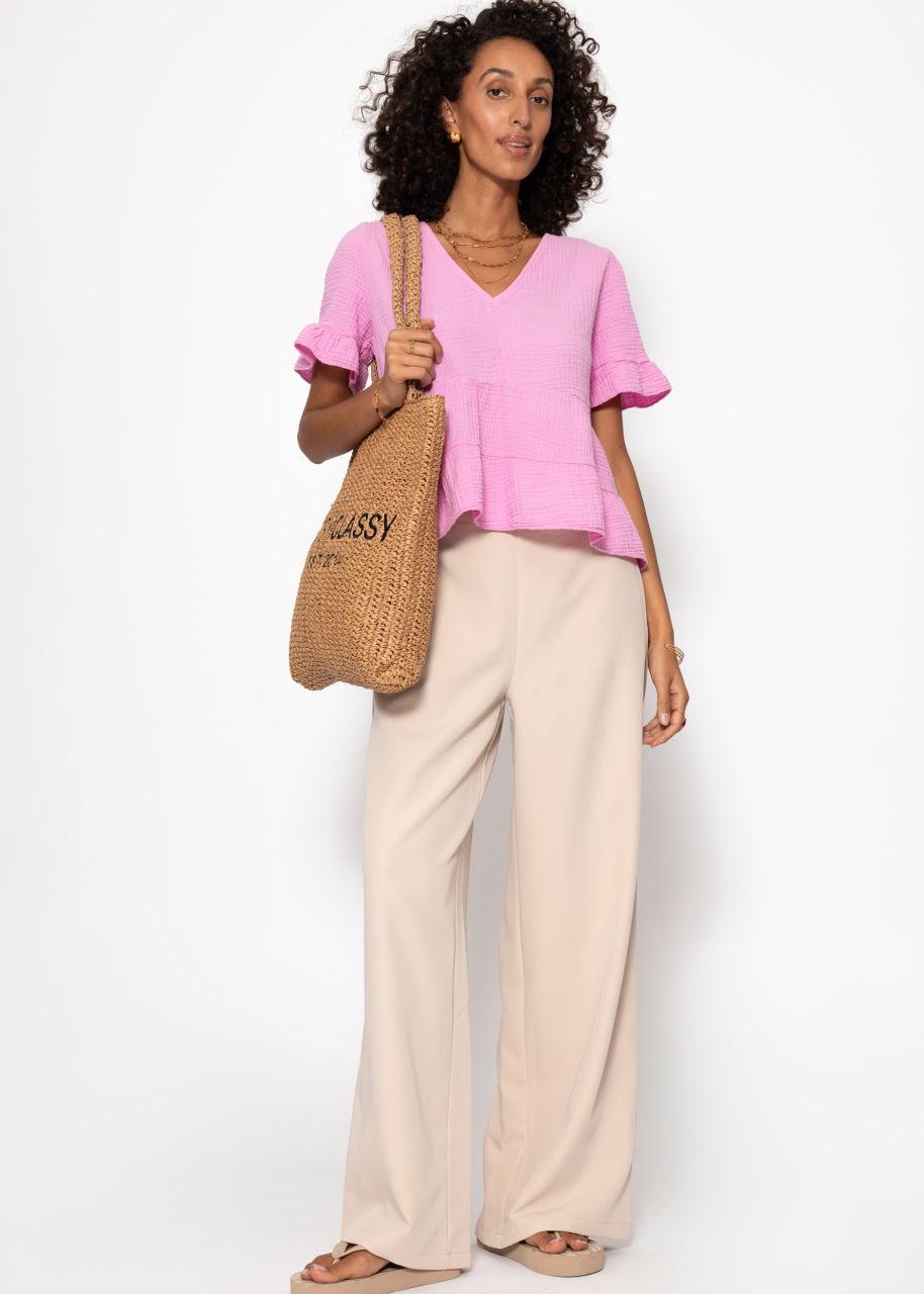 Musselin Shirt mit Volants - rosa
