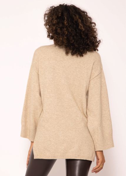 Oversize Pullover mit Seitenschlitzen - beige