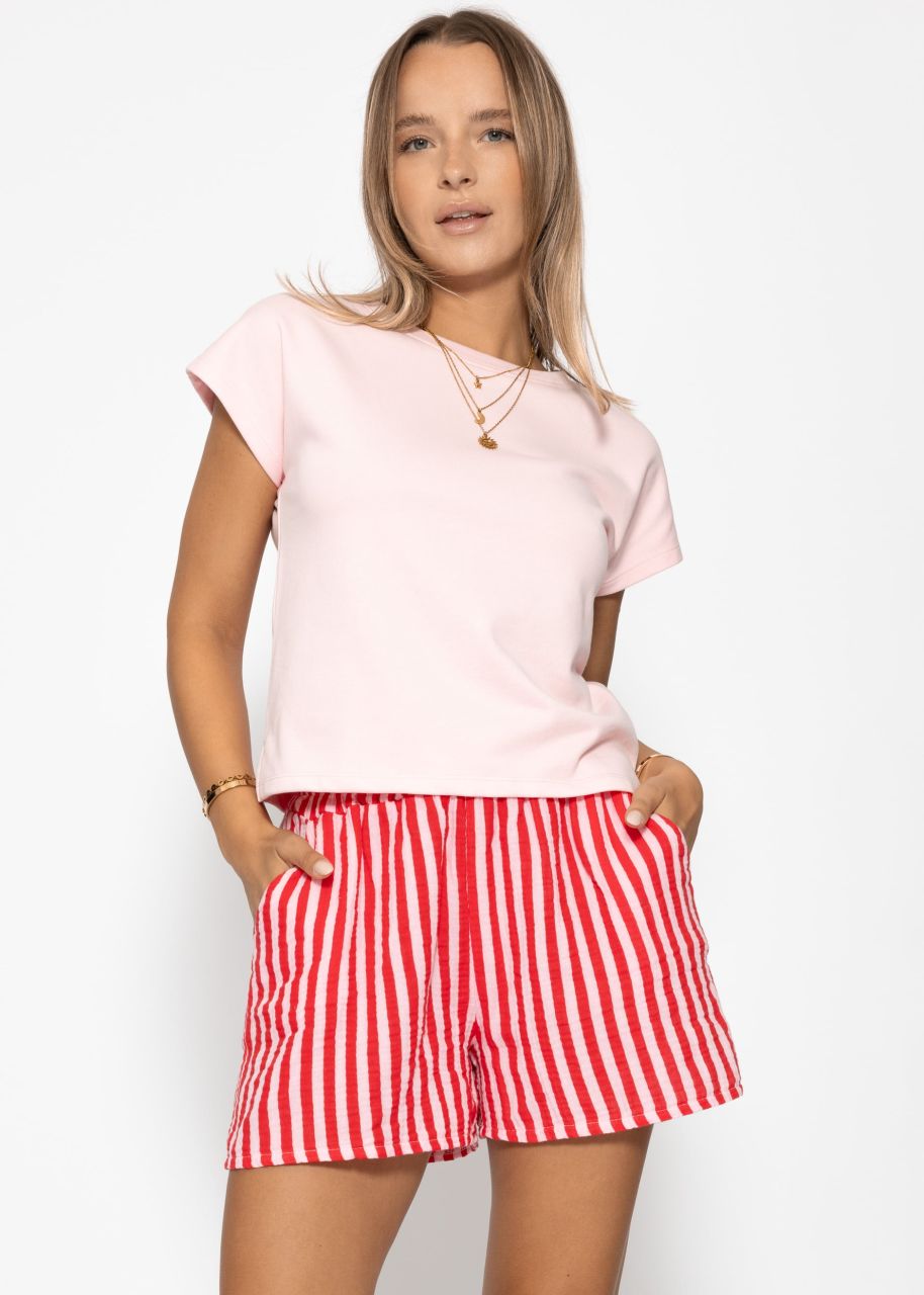 Gestreifte Musselin Shorts - rot-pink