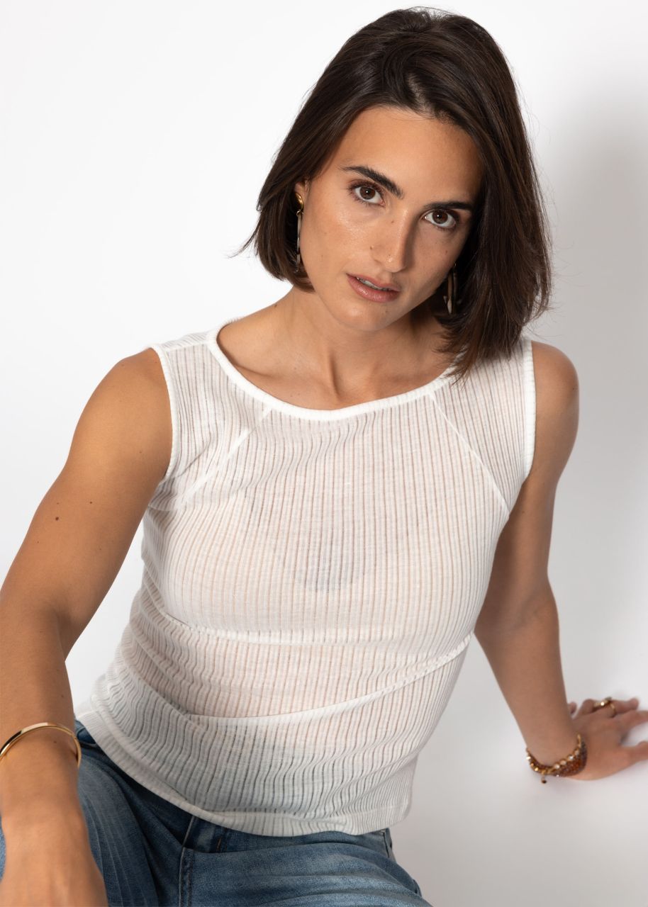 Leicht transparentes Top mit Rippstruktur - offwhite