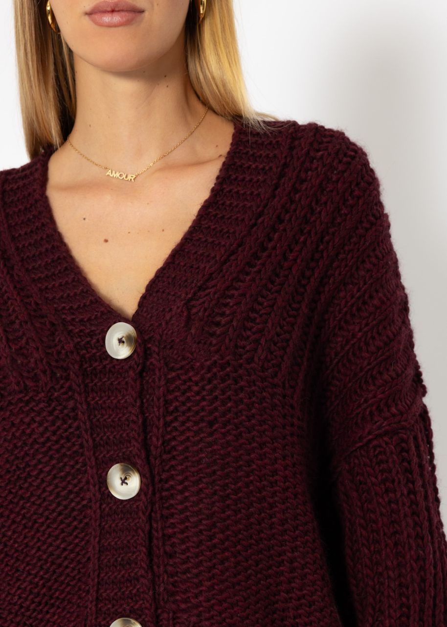 Jessica Haller Strick-Cardigan mit gerippten Ärmeln und Knopfleiste - burgundy