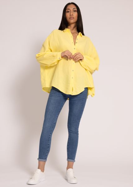 Musselin Bluse oversize, kurz, gelb