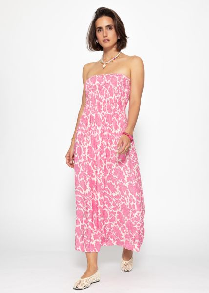 Gesmoktes Bandeau-Kleid mit Print - pink