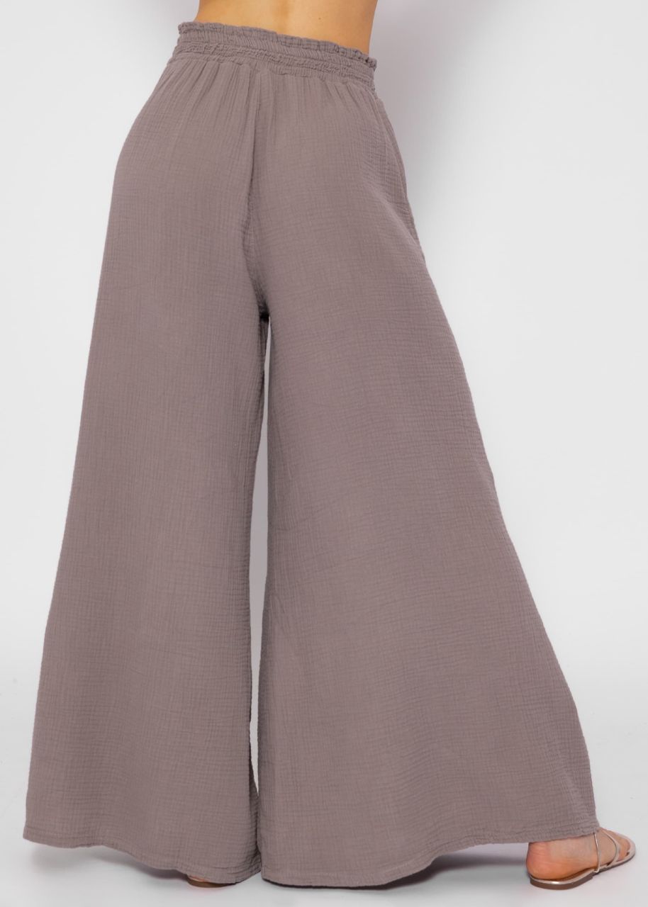 Musselin Pants mit weitem Bein - taupe