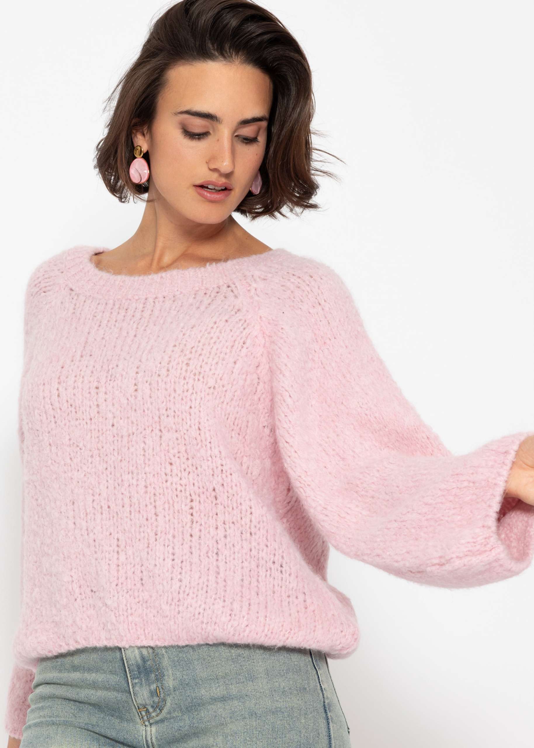 Pullover mit weitem Rundhalsausschnitt - rosa