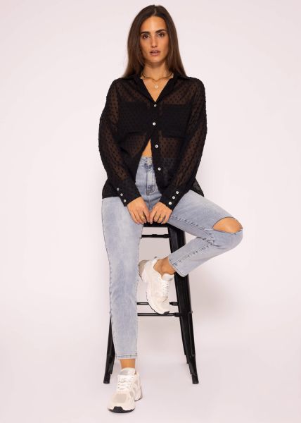 Oversize Plumetis Bluse, schwarz