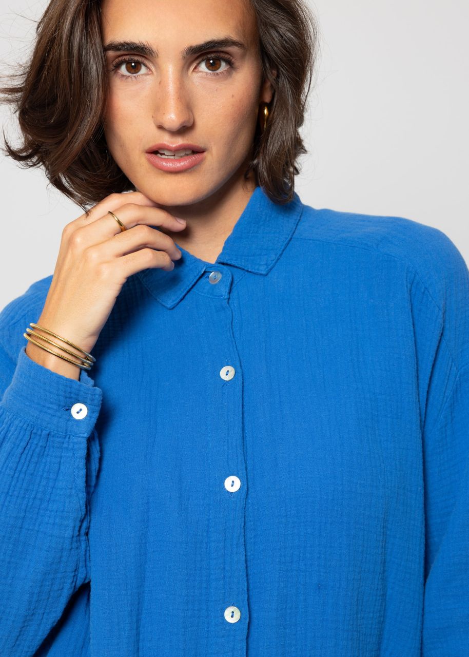 Musselin Bluse oversize, kurz, royalblau