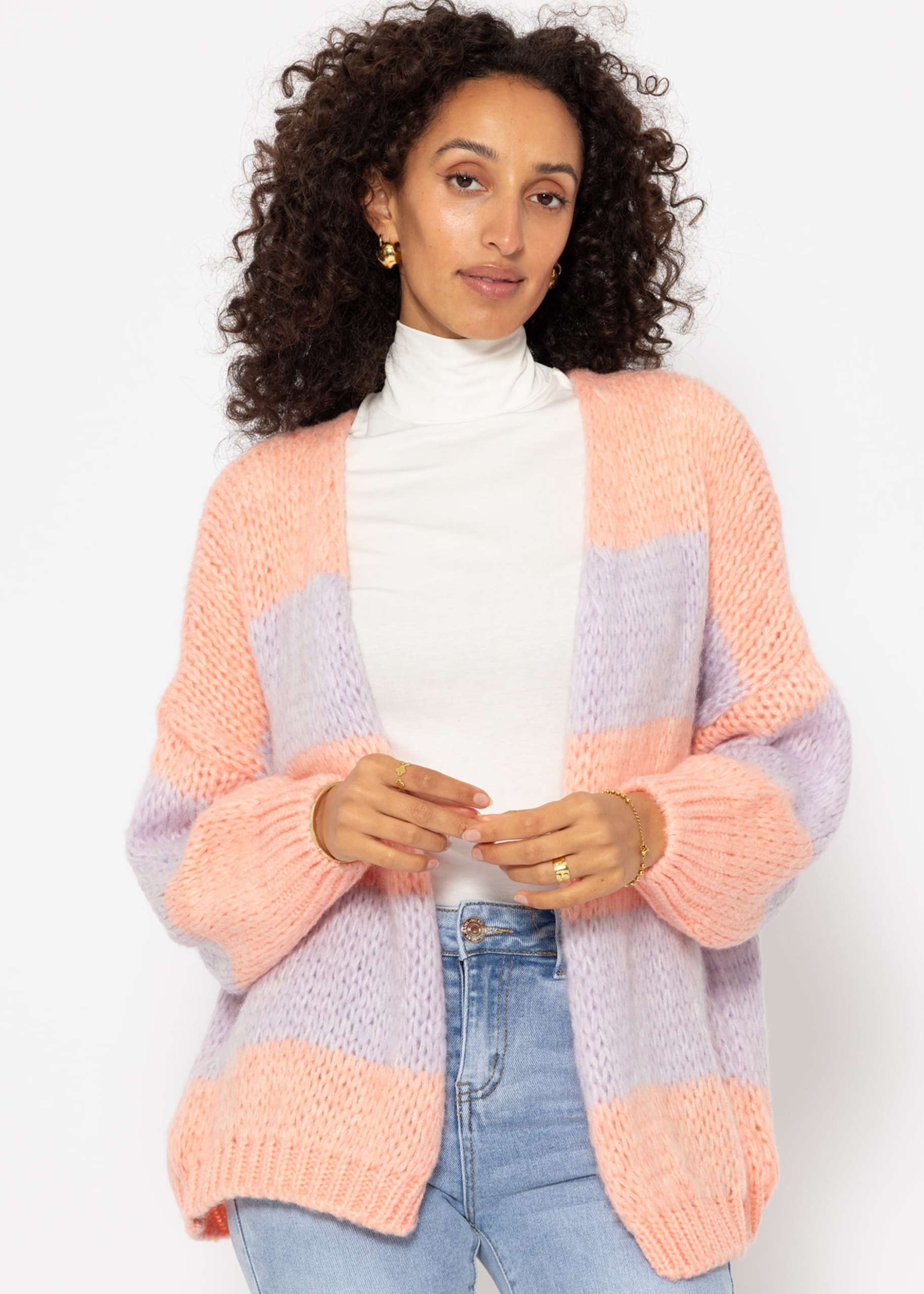 Gestreifter oversize Cardigan - peach-flieder