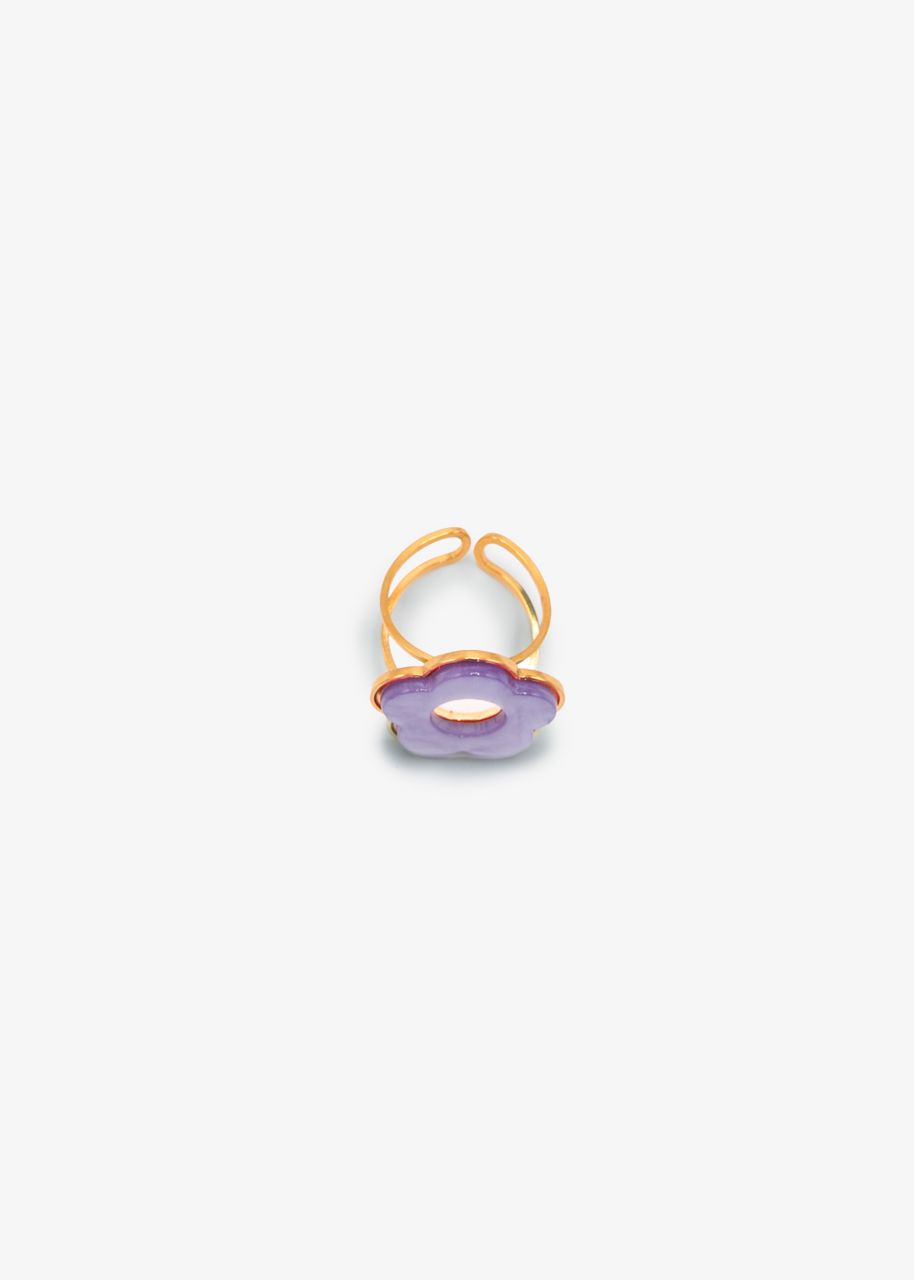 Ring mit lila Blütenmotiv - gold