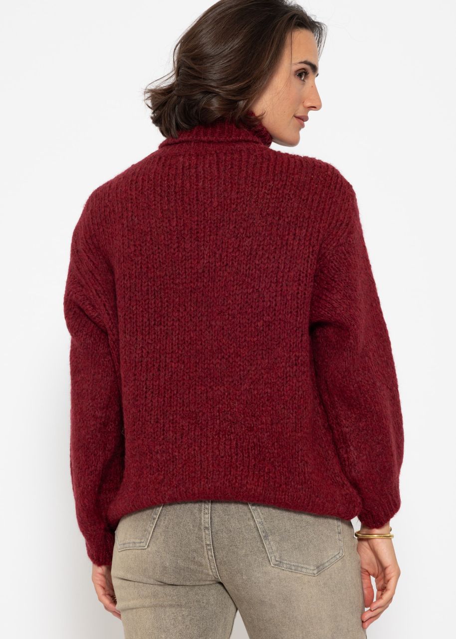 Oversize Rollkragenpullover - burgundy