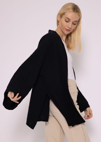 Musselin Kimono mit Seitenschlitze, schwarz