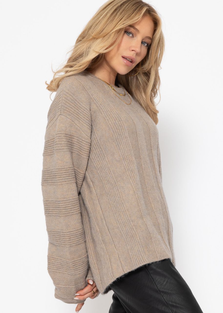 Pullover mit geripptem Streifenmuster - beige