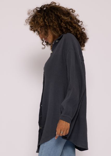 Ultra oversize Musselin-Blusenhemd, dunkelgrau