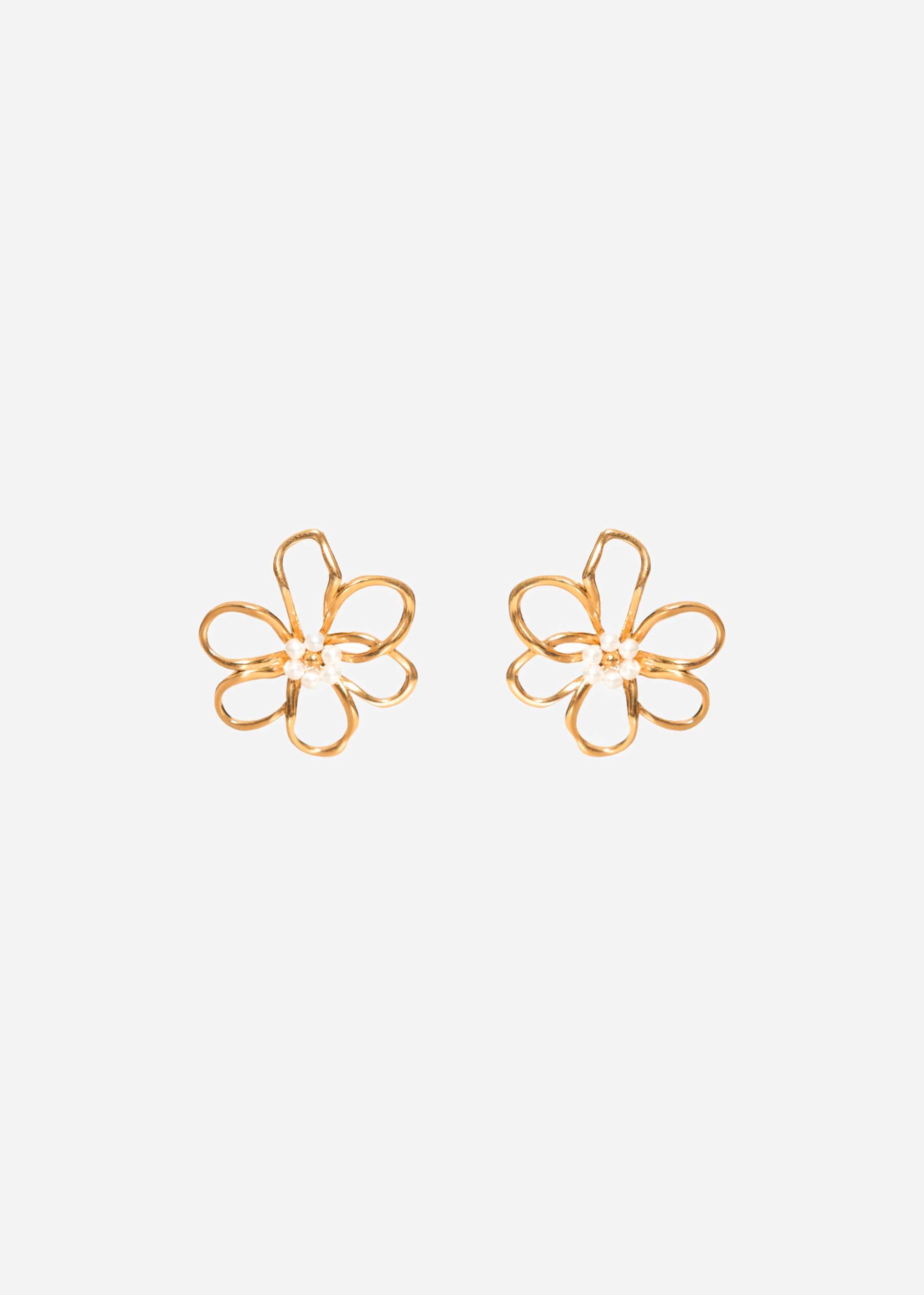 Blumen Ohrringe mit Perlen - gold