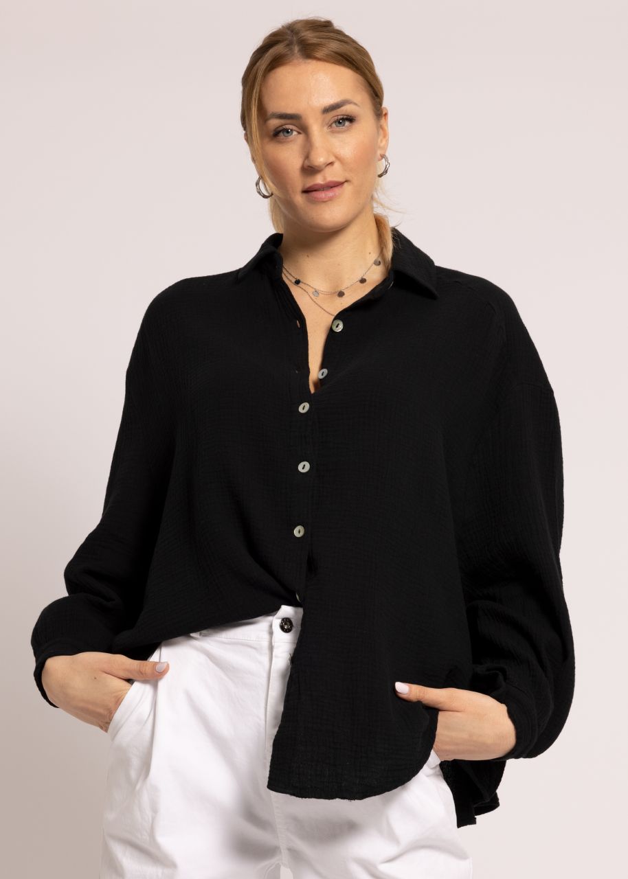 Ultra oversize Blusenhemd, kürzere Variante, schwarz