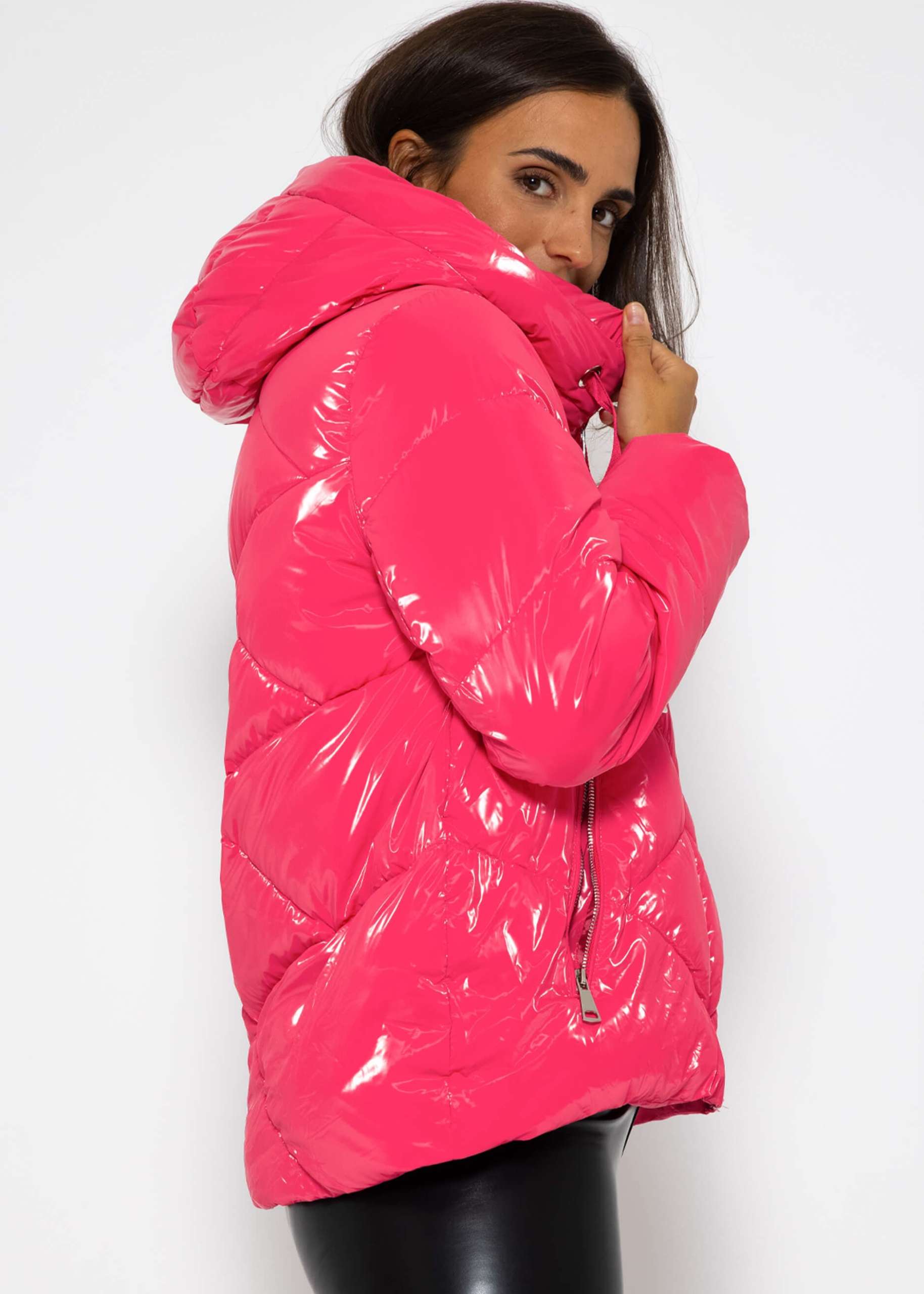 Pufferjacke mit Kapuze - pink