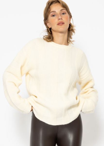 Pullover mit geripptem Streifenmuster - offwhite