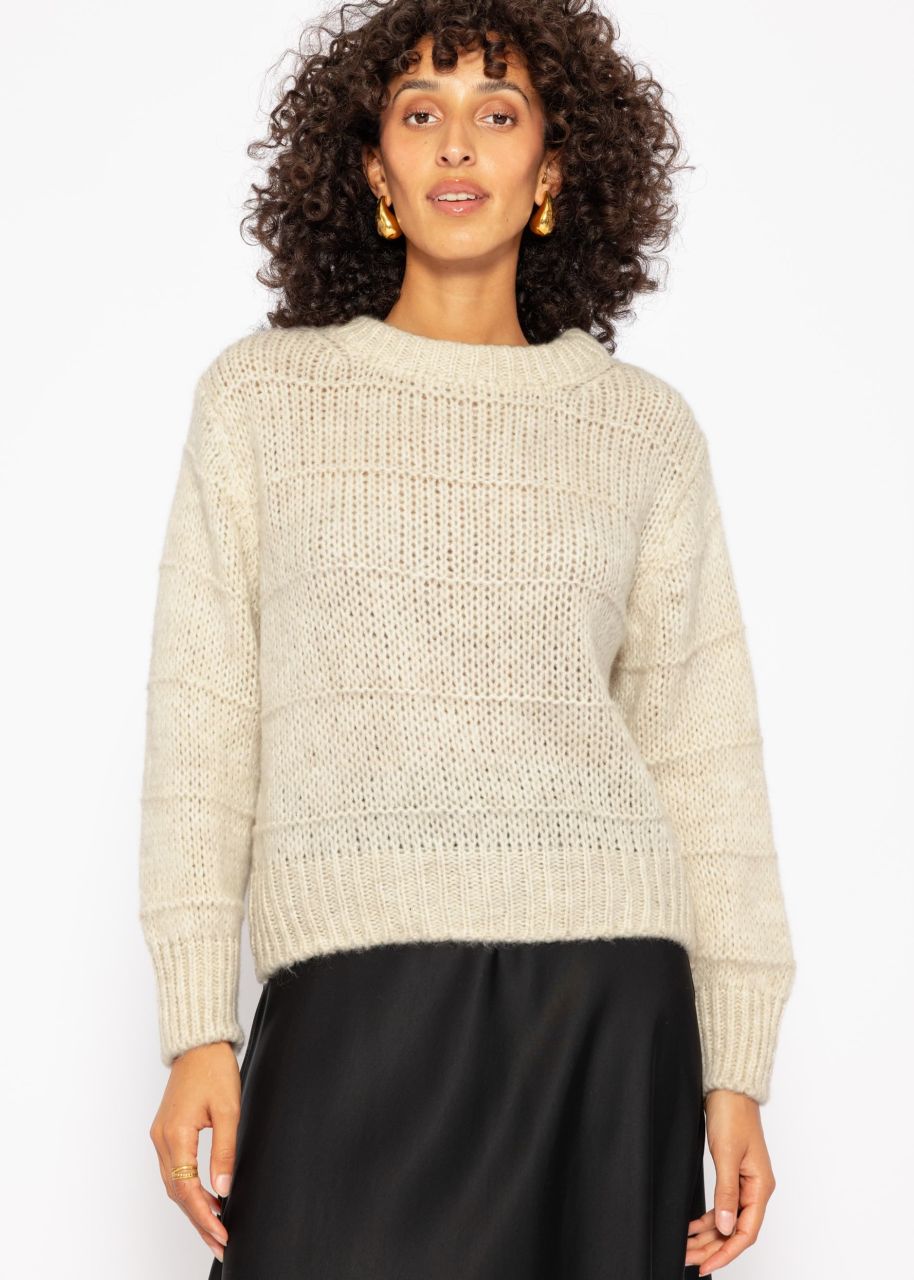 Oversize Pullover mit Strukturstreifen - beige