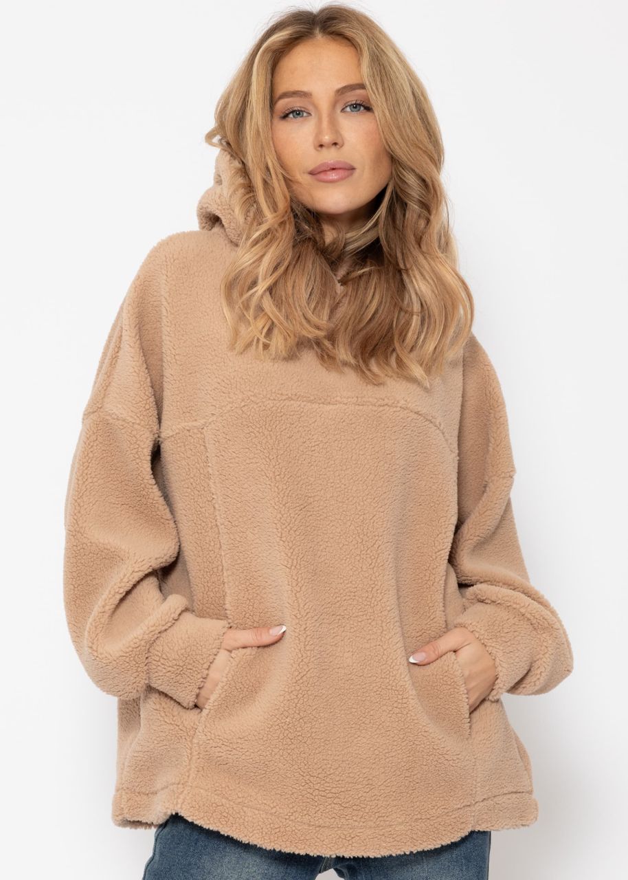 Oversize Teddy Sweatshirt mit Kapuze - beige