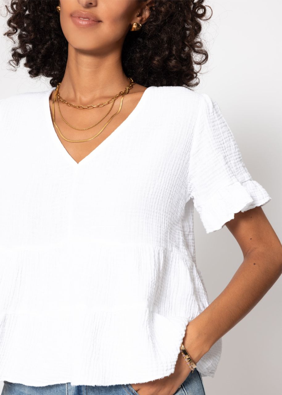 Musselin Shirt mit Volants - weiß