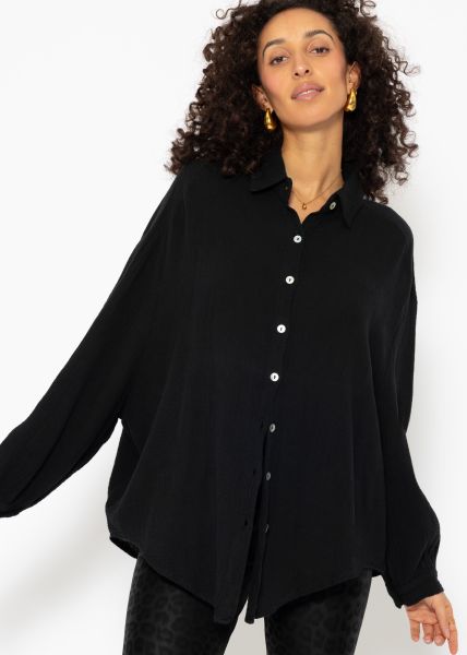 Musselin Bluse oversize, kurz, schwarz