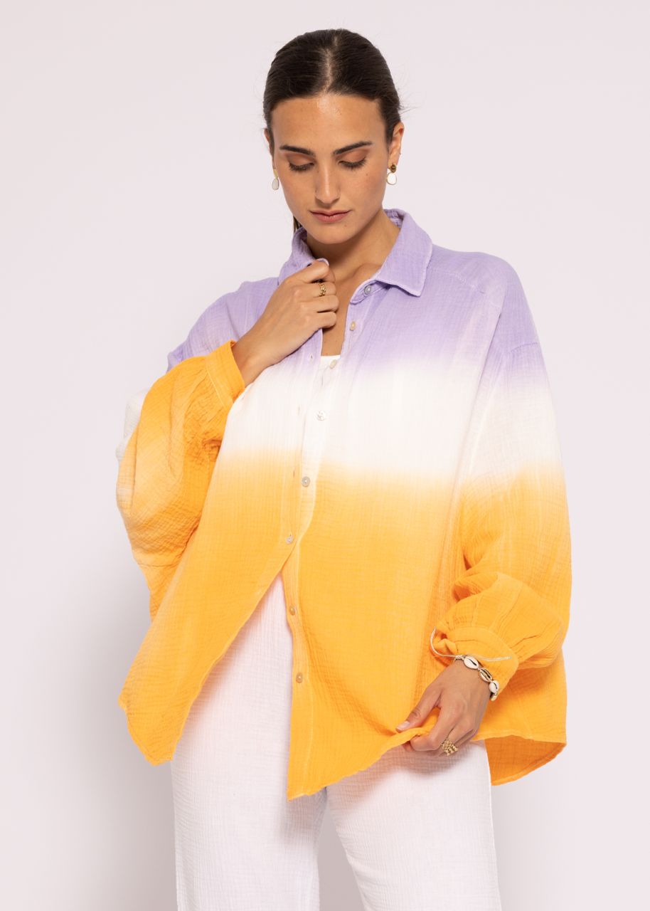 Ultra oversize Dip Dye Musselin-Blusenhemd, lila/weiß/orange