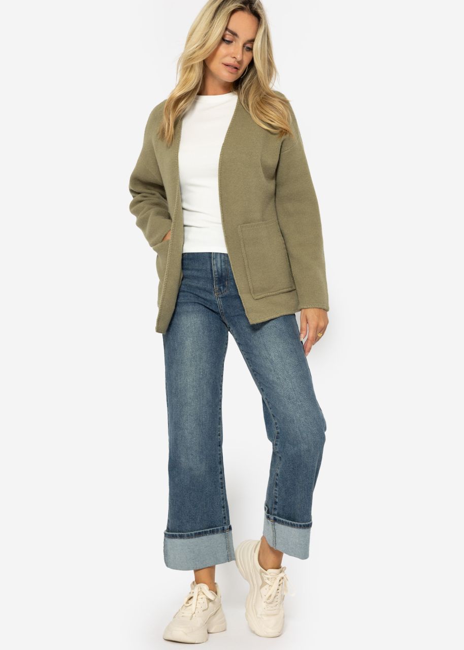 Offener Cardigan mit aufgesetzten Taschen - khaki