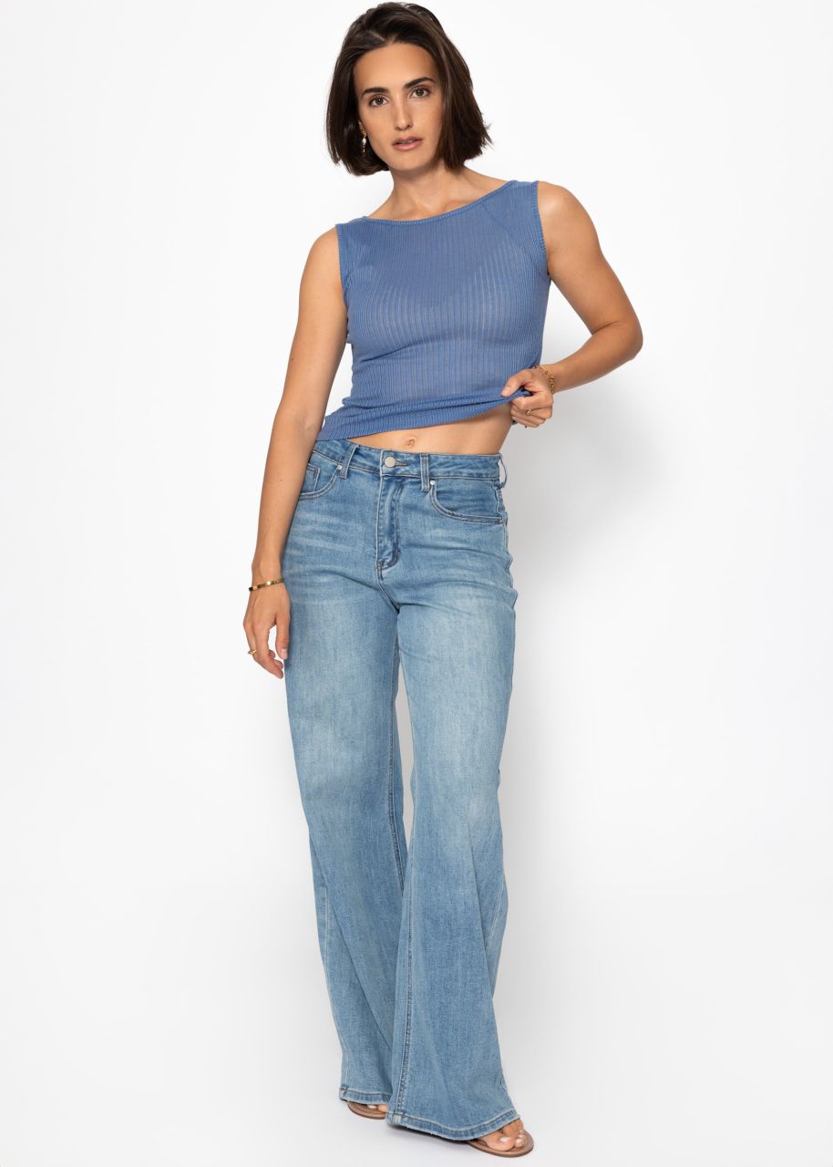 Leicht transparentes Top mit Rippstruktur - jeansblau