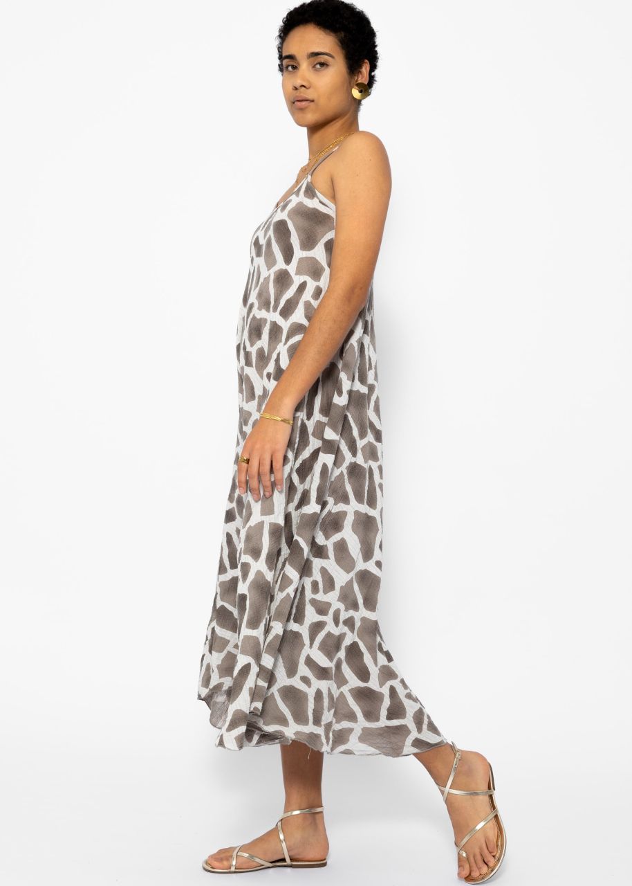 Musselin Beach Kleid mit Animal Print - hellbeige