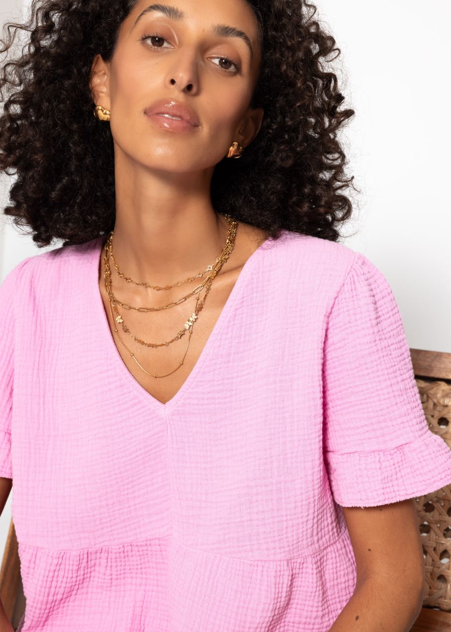 Musselin Shirt mit Volants - rosa