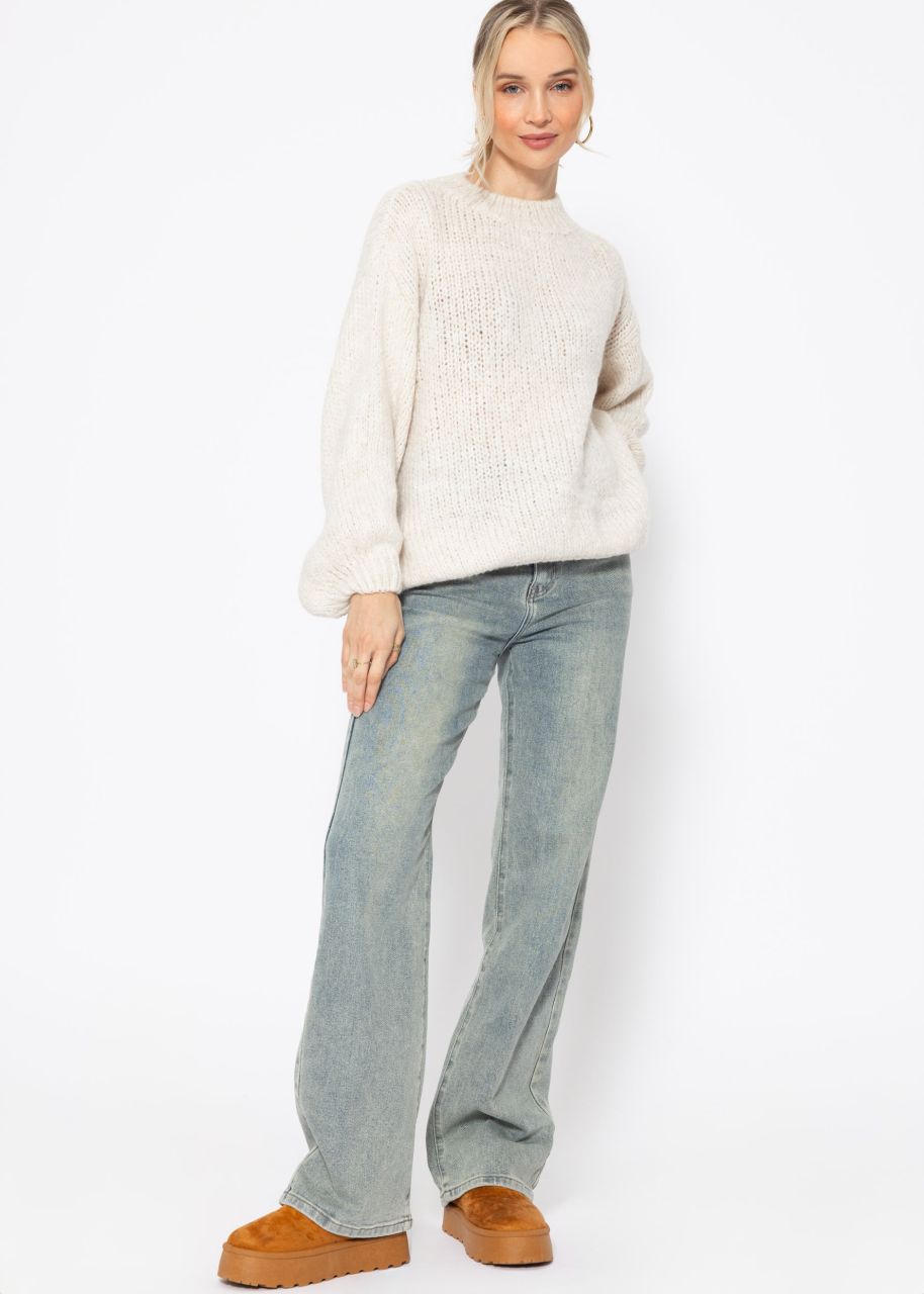 Oversize Pullover mit Rundhals-Ausschnitt - offwhite