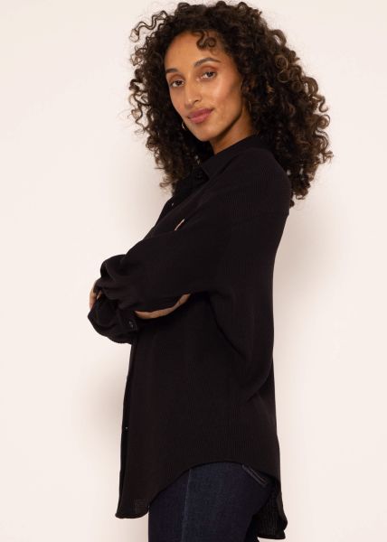 Oversize Waffelpiqué Bluse - schwarz