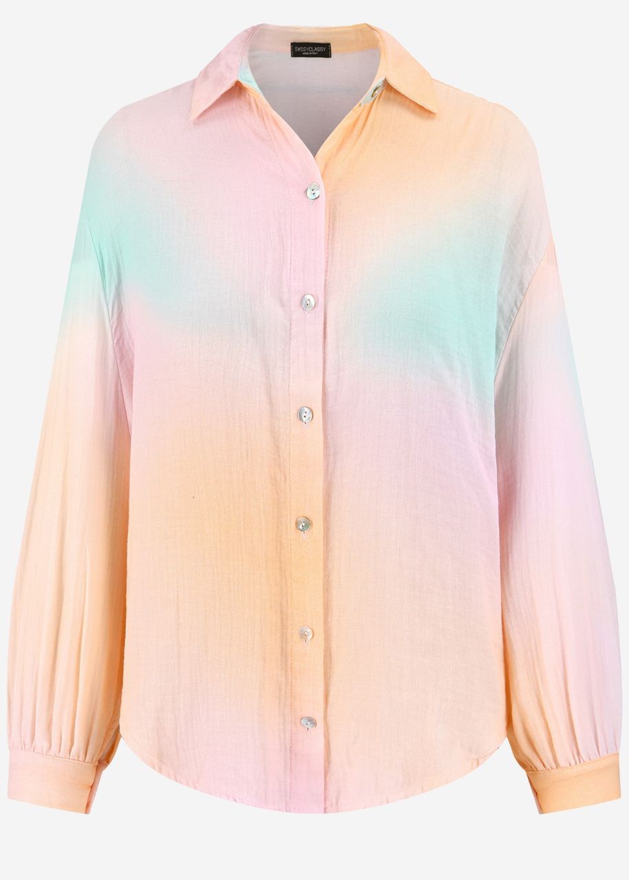 Transparente Musselin Bluse oversize, kurz, apricot-grün-rosa