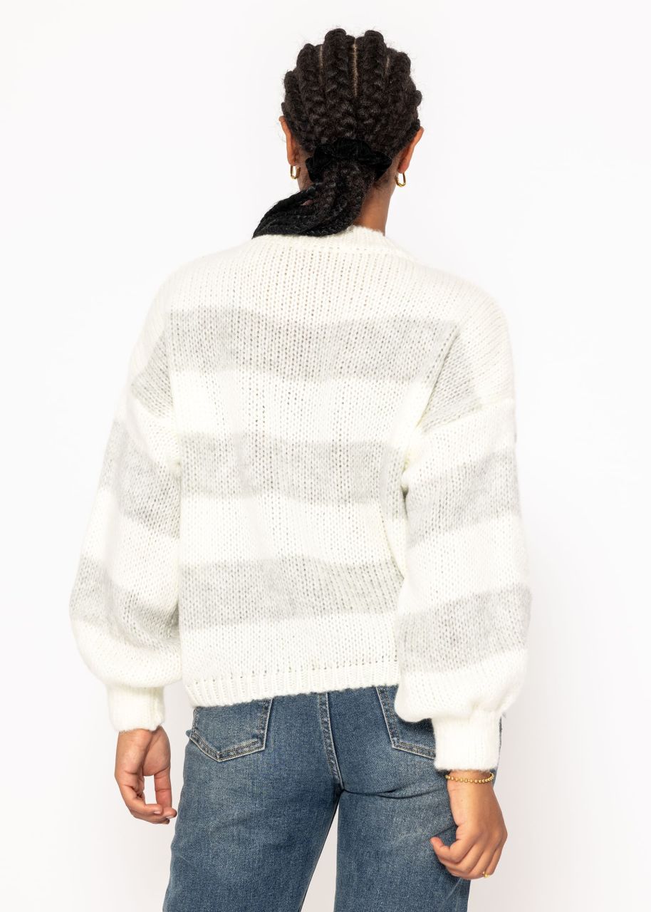 Weicher, gestreifter Strickpullover - offwhite-grau