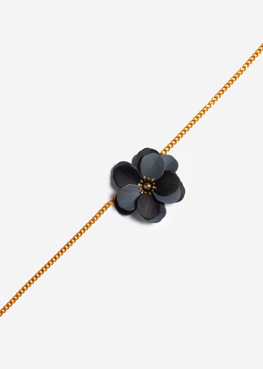 Halskette mit schwarz/grauer Blüte - gold