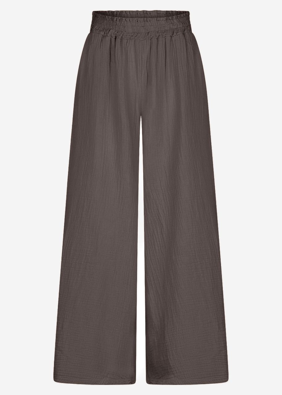 Musselin Pants mit weitem Bein - espresso