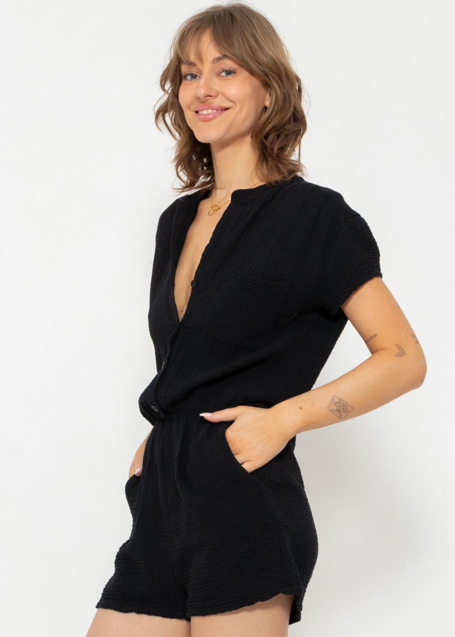 Musselin Jumpsuit - schwarz