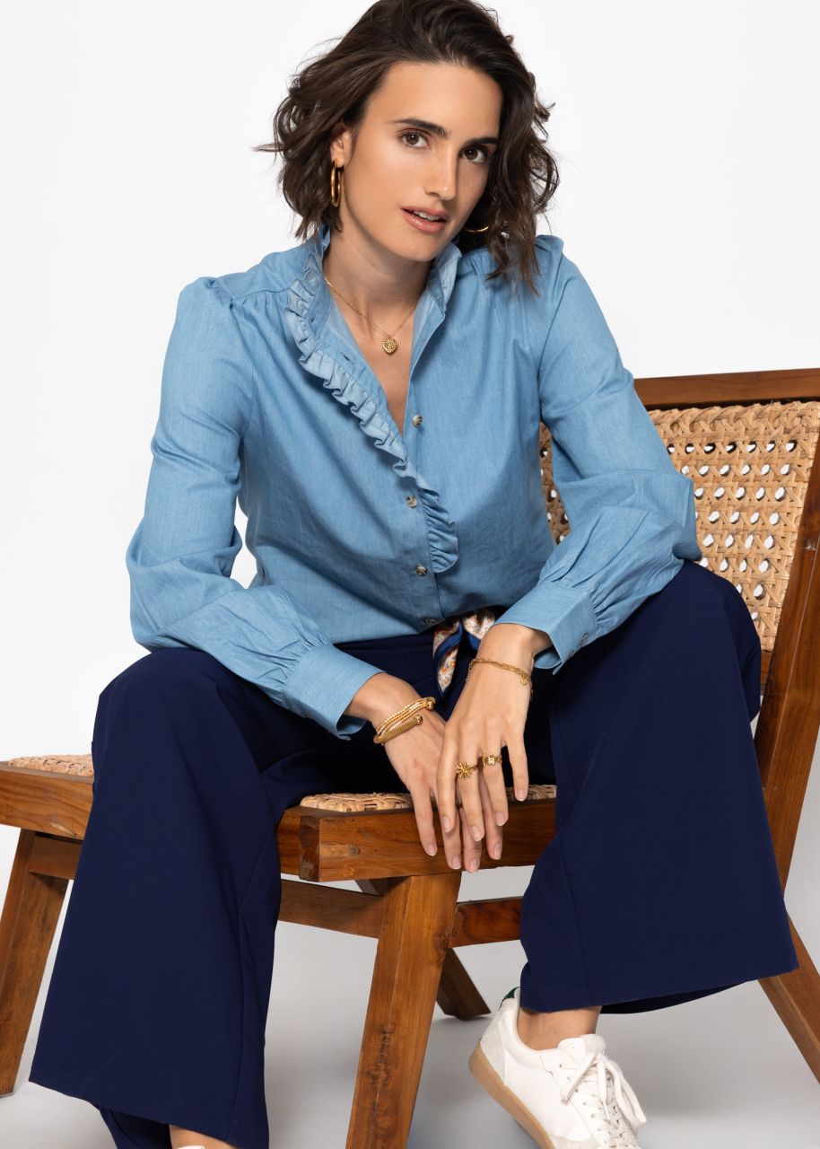 Denim Bluse mit Rüschen - blau