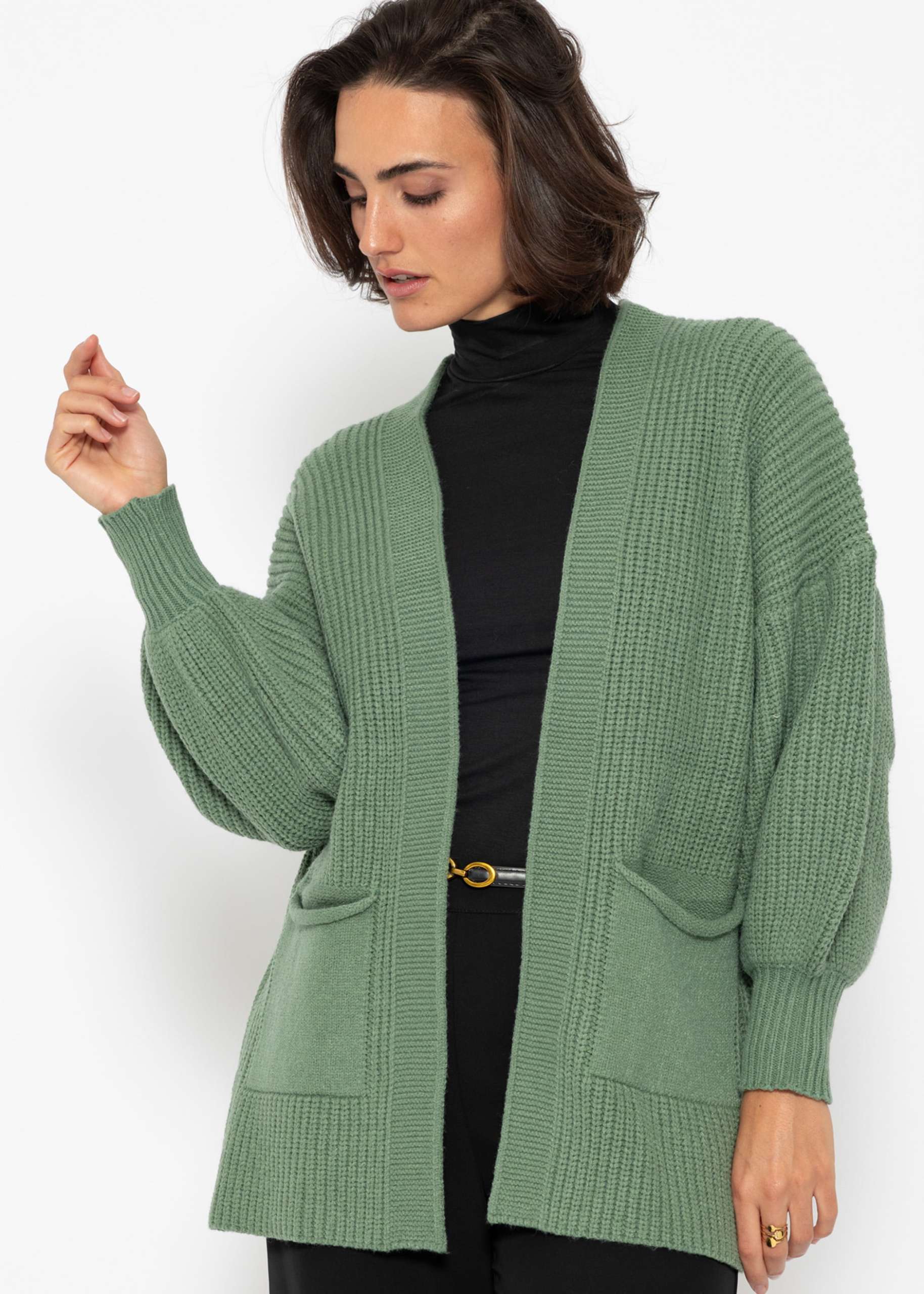 Soft Strick Cardigan mit Taschen - grün