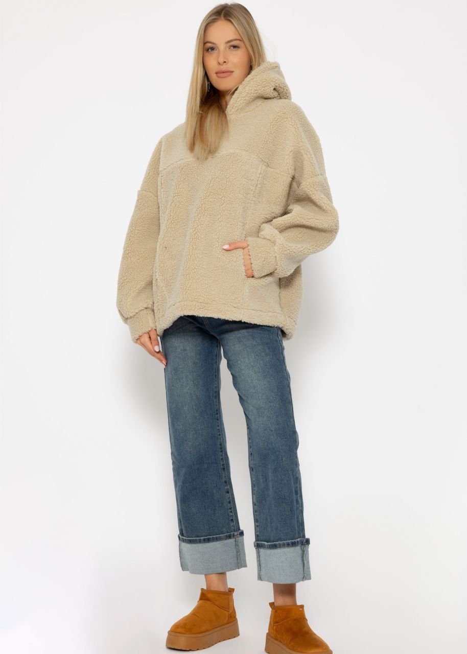 Oversize Teddy Sweatshirt mit Kapuze - hellbeige